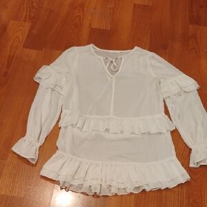 Tularosa Sheer Cream Blouse with Ruffle Trim